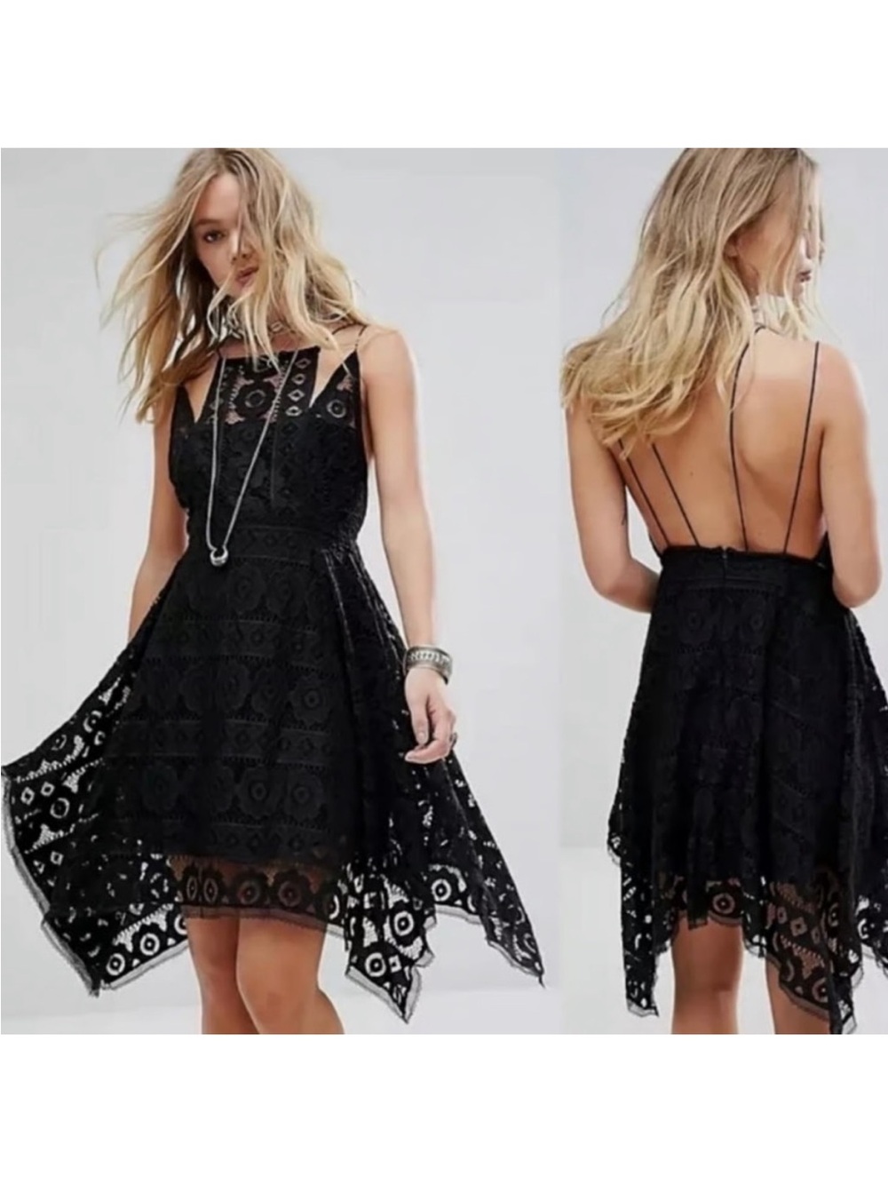 Free People Black Lace Just Like Honey
Handkerchief Dress Size 12